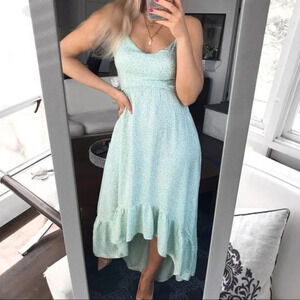 Kiwi & Punch High Low Maxi Dress Tiered Hem Blue Floral S/M